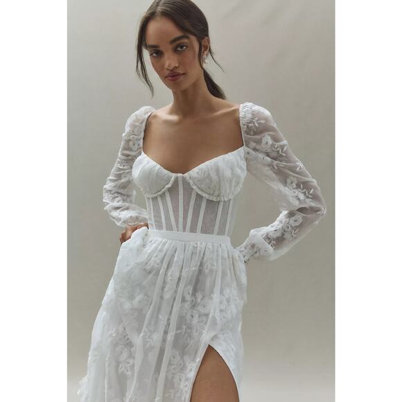 V. Chapman Carmella Long-Sleeve Ruffled Chiffon Maxi Dress - Picture 2 of 15